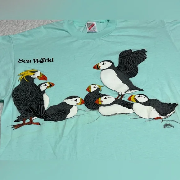 Vintage Sea World Puffins Nature Shirt Mens Large Graphic Made USA Jerzees Tee - Picture 3 of 8